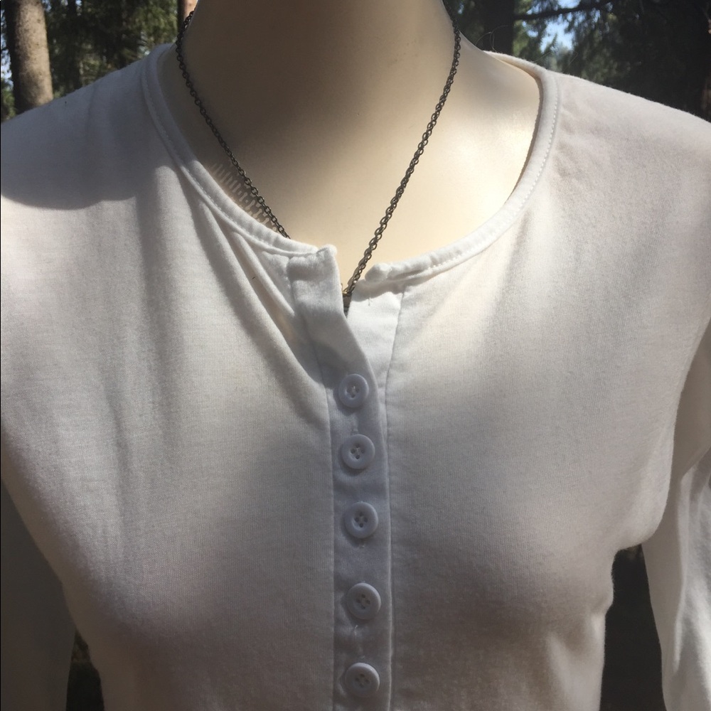 Henley style long sleeve white T shirt lounge wear - Picture 2 of 12